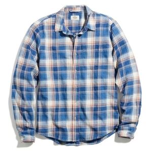 Marine layer Classic Fit Long Sleeve Selvage Shirt in White/Blue/Red Plaid